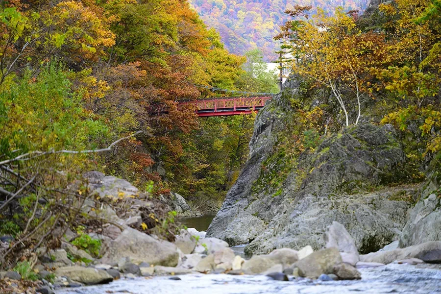 定山渓の「二見吊橋」と紅葉
