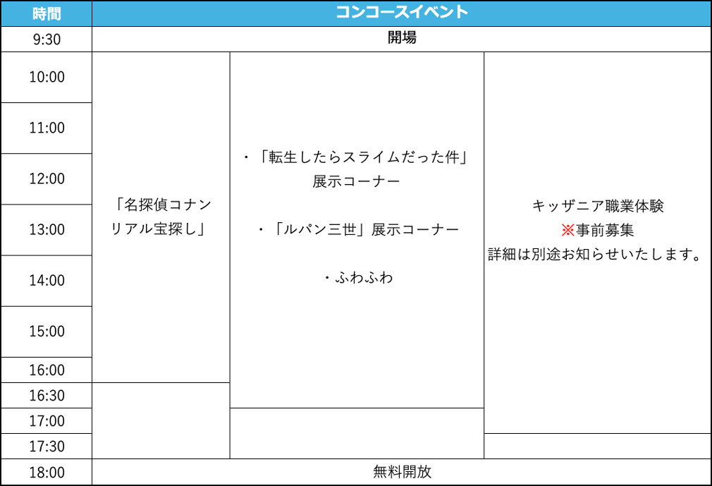 5月5日(日・祝)コンコースイベントタイムスケジュール